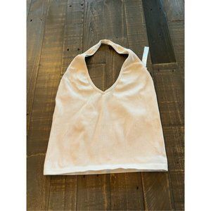 Women's Ribbed Half Backless Tank Halter Top Tan Size XL
